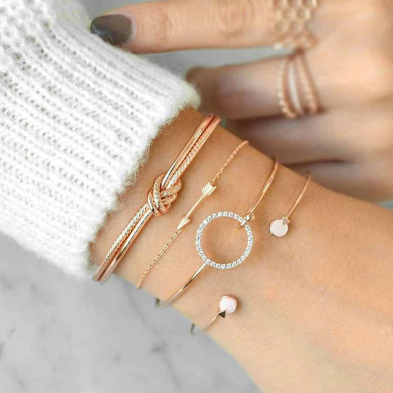 4 Stk Sweet Armbånd Bangle Set Arrow Geometric Open Justerbart Bangle Armbånd For Damer