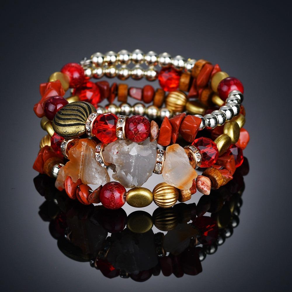 Bohemian Crushed Stone Armbånd Multi Layer Beaded Armbånd Mix Farge Krystall Dame Armbånd