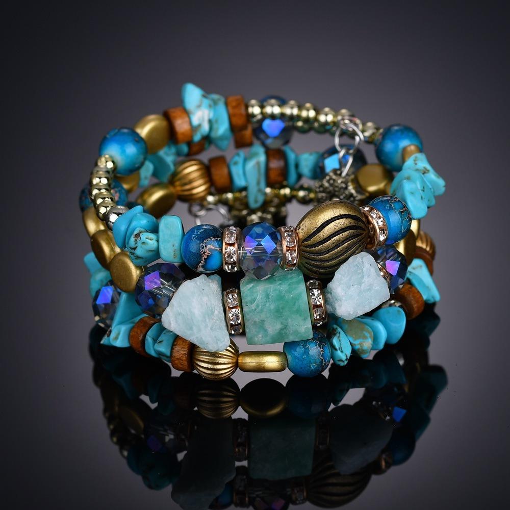 Bohemian Crushed Stone Armbånd Multi Layer Beaded Armbånd Mix Farge Krystall Dame Armbånd