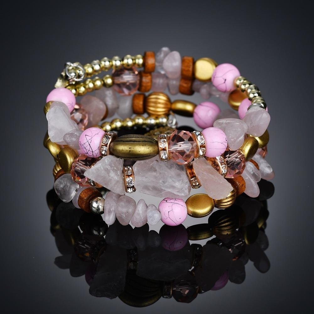 Bohemian Crushed Stone Armbånd Multi Layer Beaded Armbånd Mix Farge Krystall Dame Armbånd