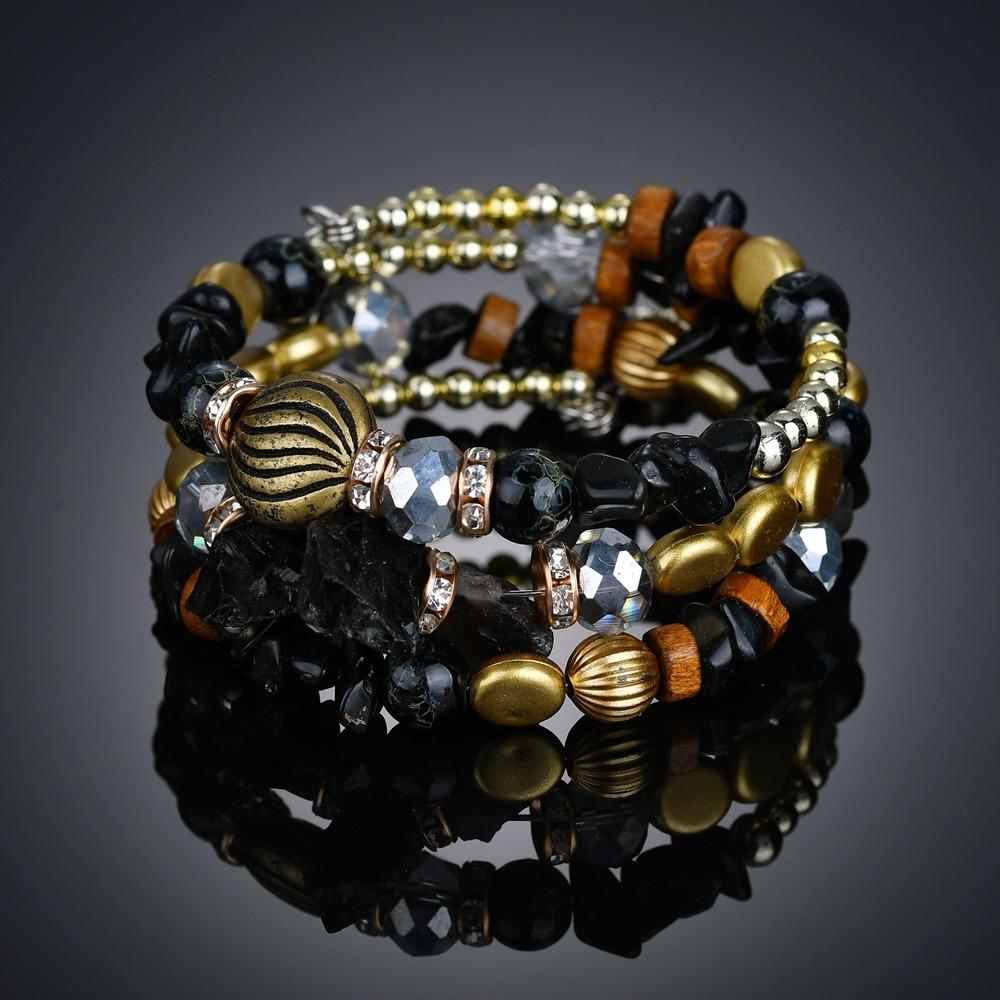 Bohemian Crushed Stone Armbånd Multi Layer Beaded Armbånd Mix Farge Krystall Dame Armbånd