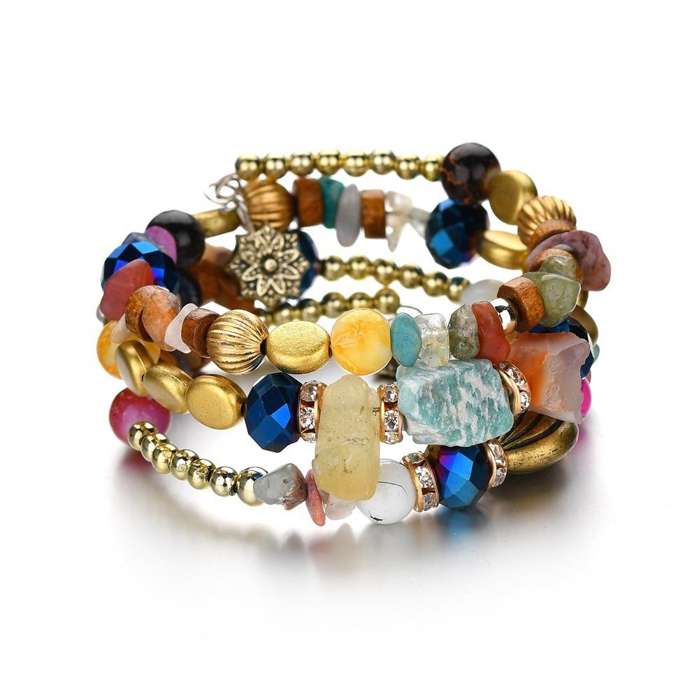 Bohemian Crushed Stone Armbånd Multi Layer Beaded Armbånd Mix Farge Krystall Dame Armbånd