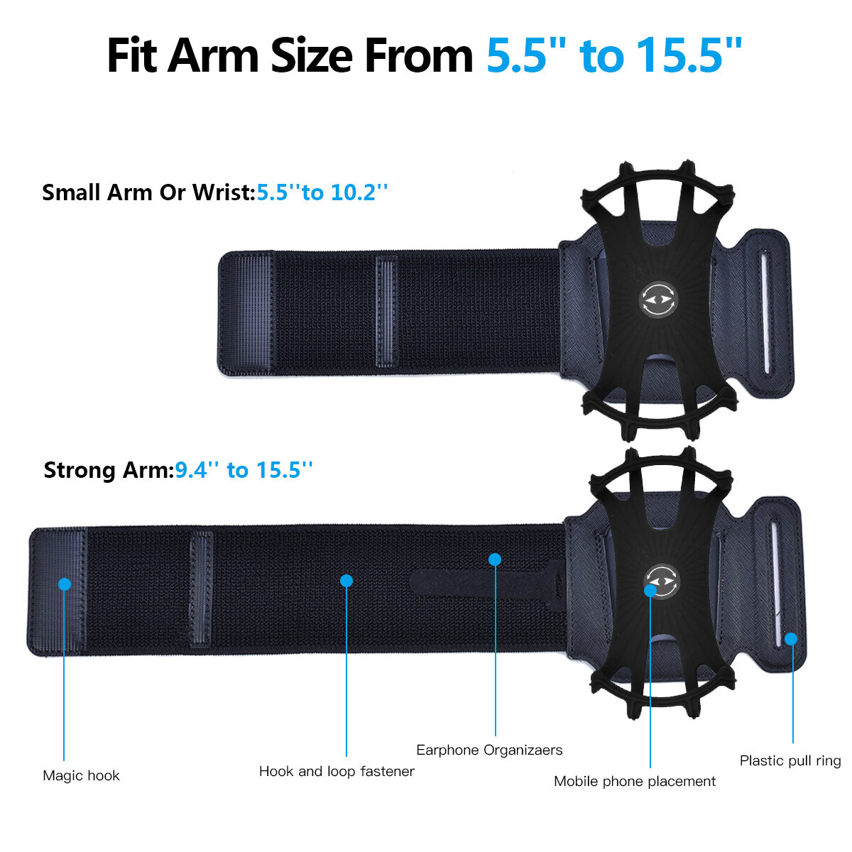 Løp Mobiltelefon Arm Vesker Demontering Sports Arm Cover Utendørs Riding Mobiltelefon Roterende Armbånd