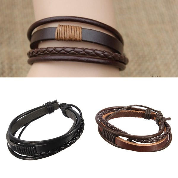 Menn Multilayer Tribal Woven Surf Leather Armbånd Armbånd