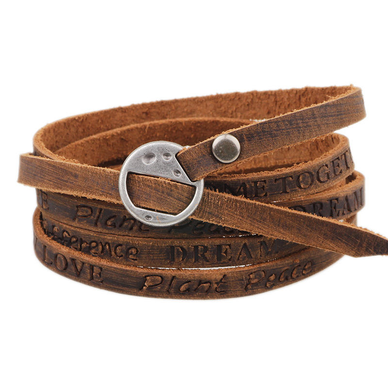 Punk Leather Ancient Armband Simple Word Love Flerlagsarmbånd For Kvinner For Menn