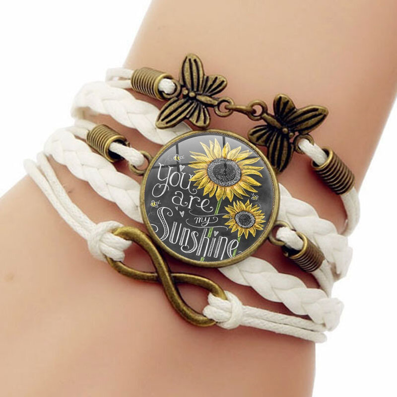 Retro Butterfly Infinity Combination Braided Armbånd Trykt Sunflower Time Edelstensdekorasjon Håndlaget Flerlags Armbånd