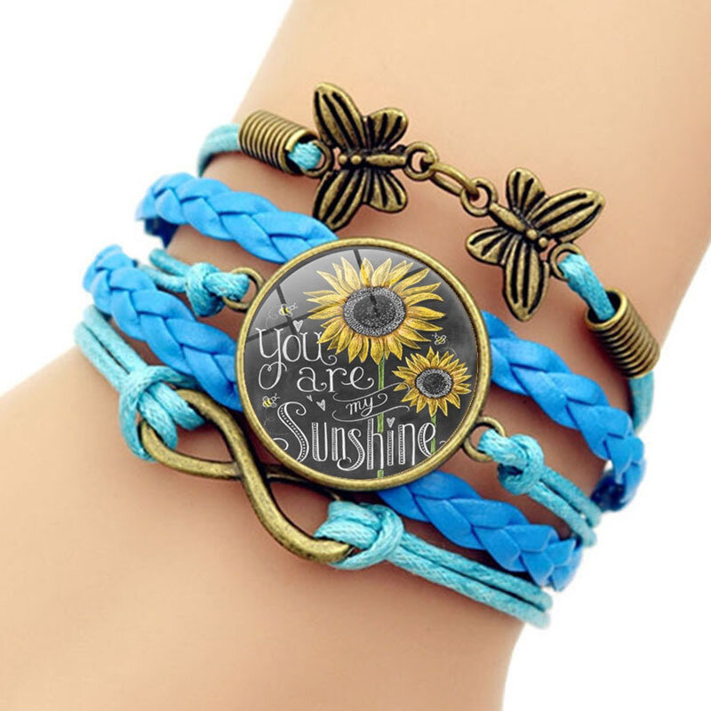 Retro Butterfly Infinity Combination Braided Armbånd Trykt Sunflower Time Edelstensdekorasjon Håndlaget Flerlags Armbånd