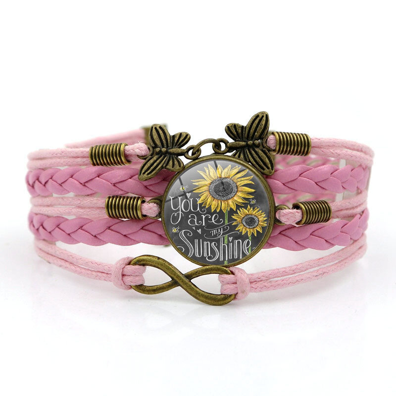 Retro Butterfly Infinity Combination Braided Armbånd Trykt Sunflower Time Edelstensdekorasjon Håndlaget Flerlags Armbånd