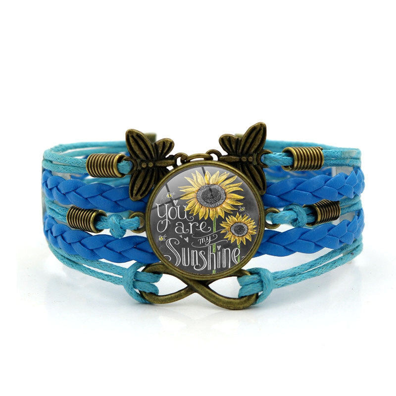 Retro Butterfly Infinity Combination Braided Armbånd Trykt Sunflower Time Edelstensdekorasjon Håndlaget Flerlags Armbånd