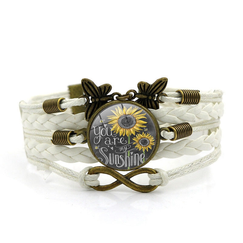 Retro Butterfly Infinity Combination Braided Armbånd Trykt Sunflower Time Edelstensdekorasjon Håndlaget Flerlags Armbånd