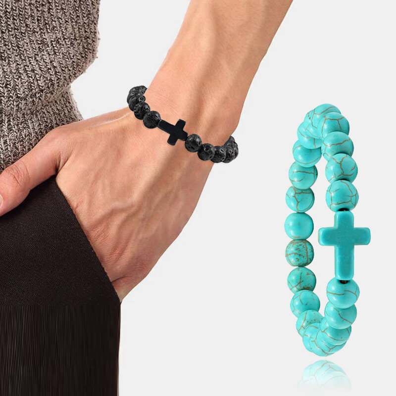 Turkis Korsperler Armbånd Elastisk Tau Yogaperler Naturstein Unisex Armbånd