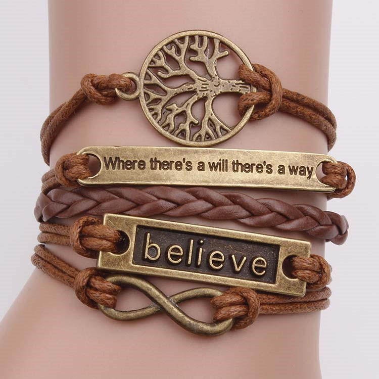 Vintage Unisex Flerlags Armbånd Hollow Tree Of Life Lettering Waves Armbånd Etniske Smykker