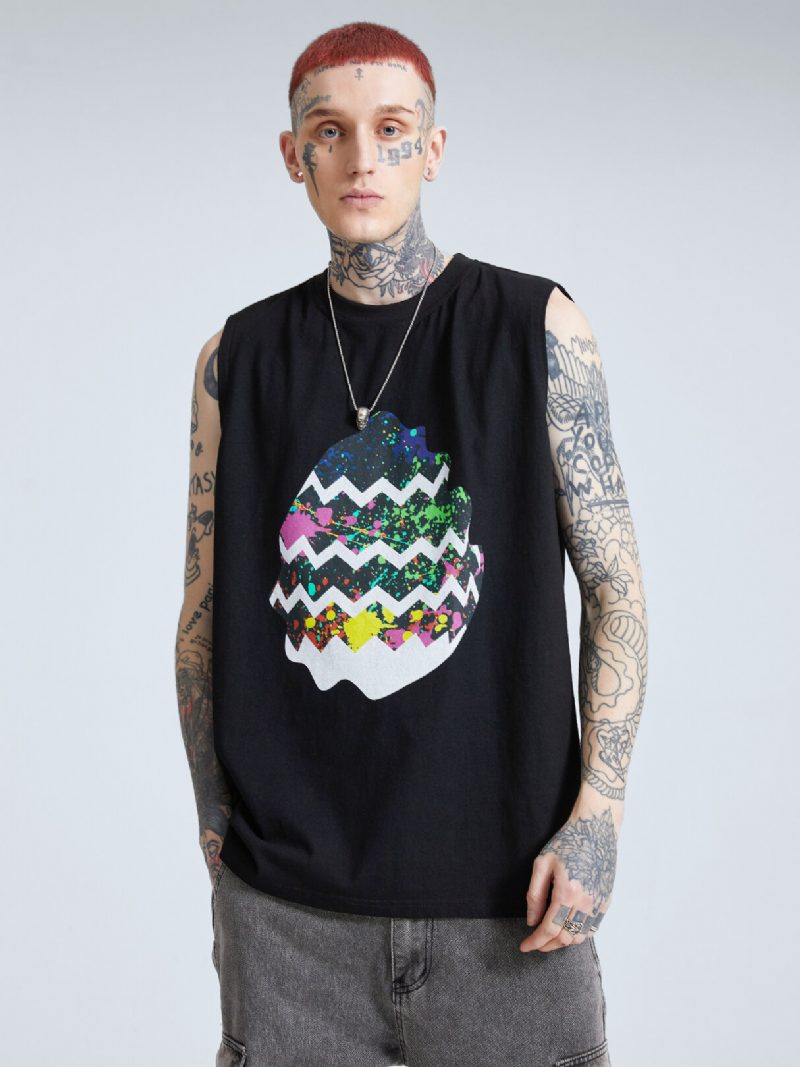 Herre 100% Bomull Påskeegg Graffiti Loose Fit Myk Pustende All Matched Tank