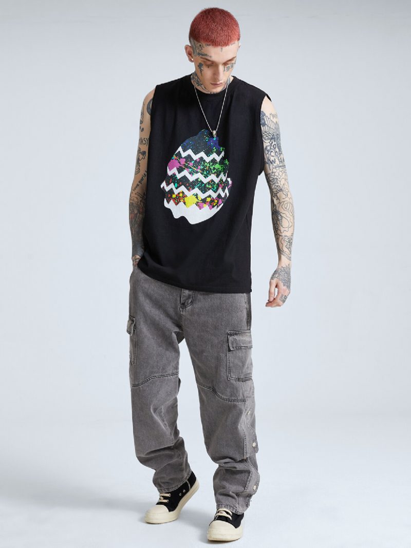 Herre 100% Bomull Påskeegg Graffiti Loose Fit Myk Pustende All Matched Tank