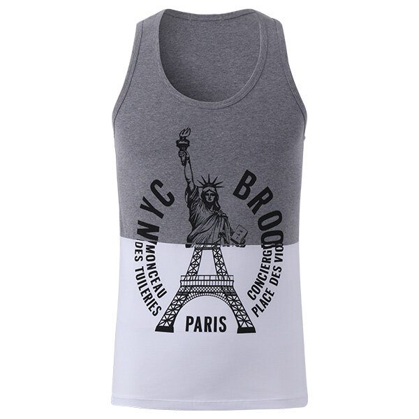 Seobean New York Paris Trykt Herrevest Bomull Sommer Fritid Fitness Jogging Sport Topper