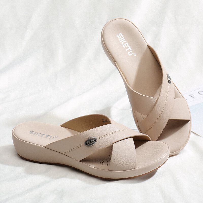 Dame Beach Comfy Peep Toe Cross Strap Kiler Hælsandaler