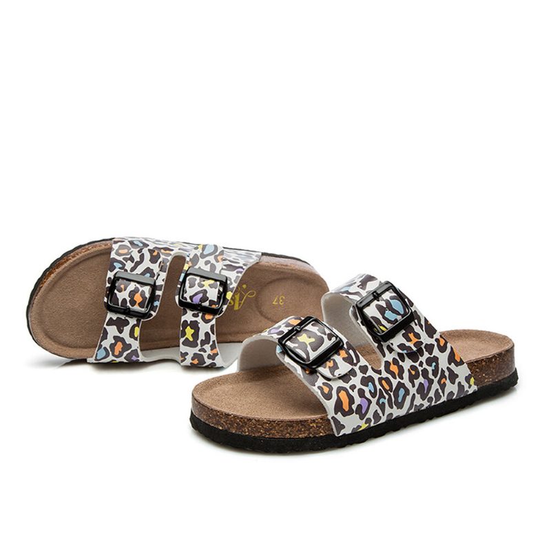 Dame Beach Printing Myk Dual Strap Flate Cork Slippers Sandalss