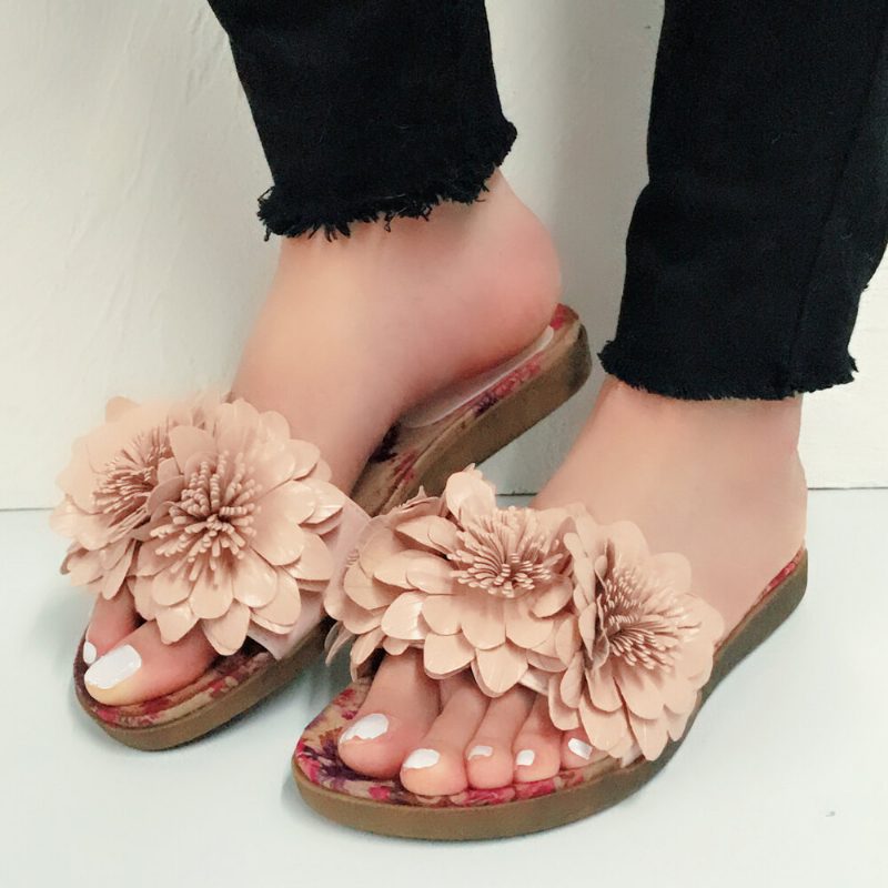 Dame Blomster Dekor Åpnet Toe Comfy Slide Sandaler