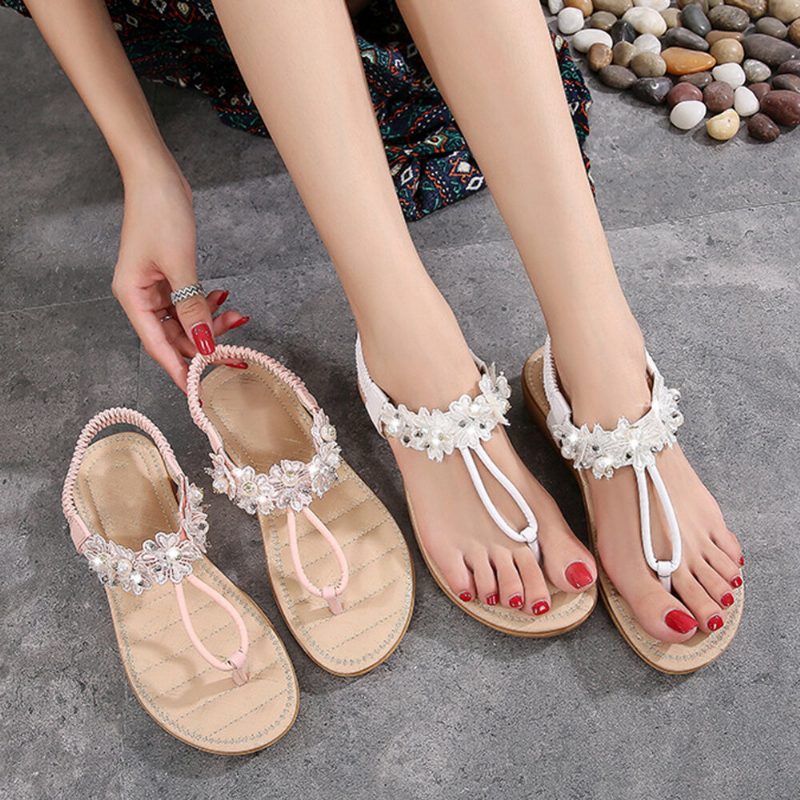 Dame Blomster Dekor Clip Toe Flats Slip On Sandaler