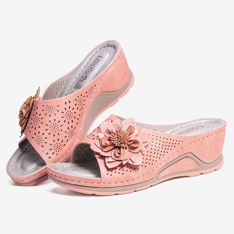 Dame Blomsterdekorasjon Justerbar Stropp Hul Ut Slip On Uformelle Sommersandaler