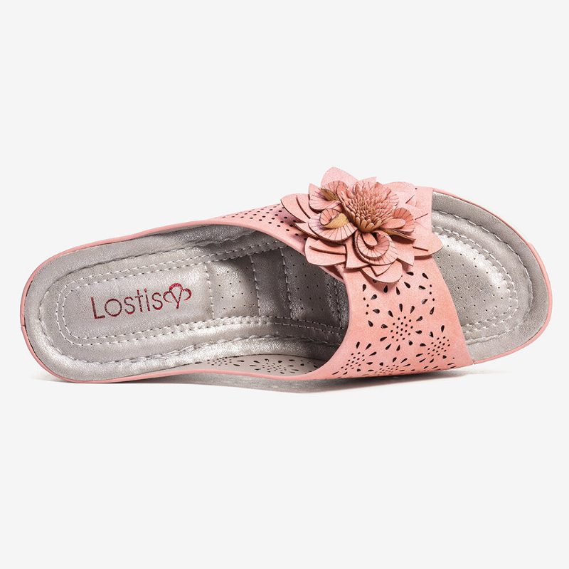 Dame Blomsterdekorasjon Justerbar Stropp Hul Ut Slip On Uformelle Sommersandaler