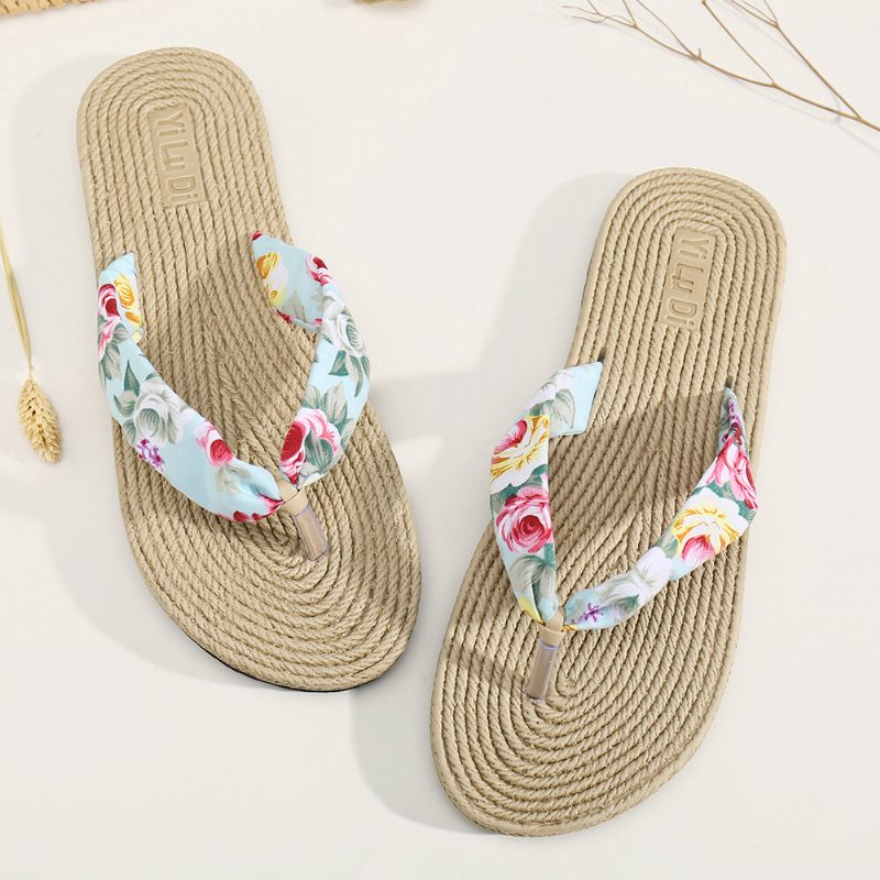 Dame Clip Toe Blomster Massasje Såler Strand Flats Sandaler