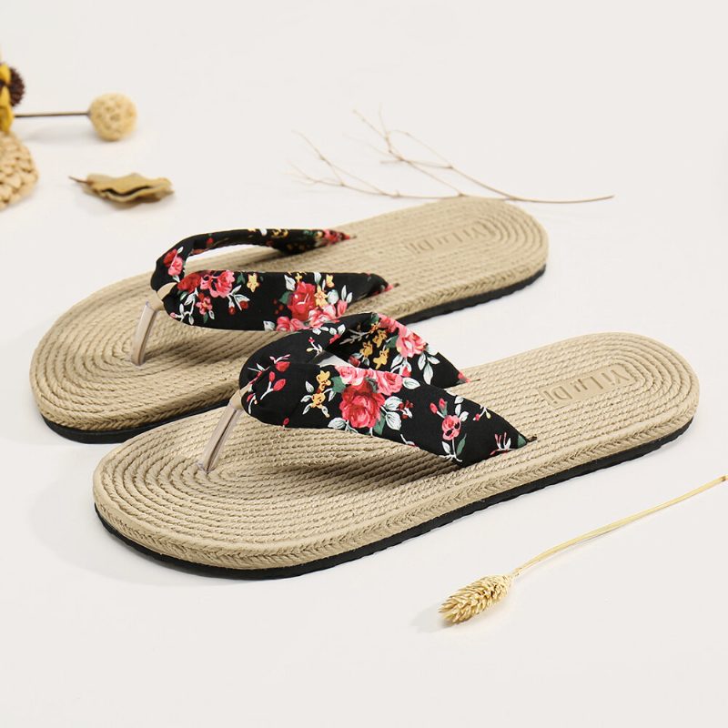 Dame Clip Toe Blomster Massasje Såler Strand Flats Sandaler