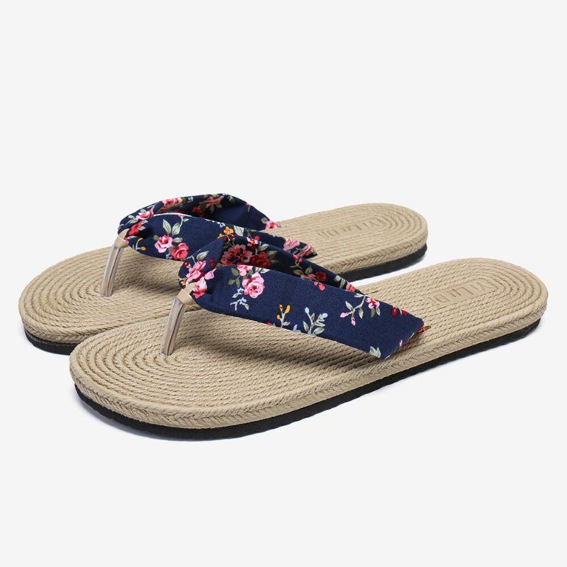 Dame Clip Toe Blomster Massasje Såler Strand Flats Sandaler