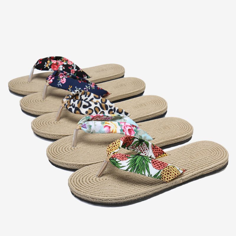 Dame Clip Toe Blomster Massasje Såler Strand Flats Sandaler