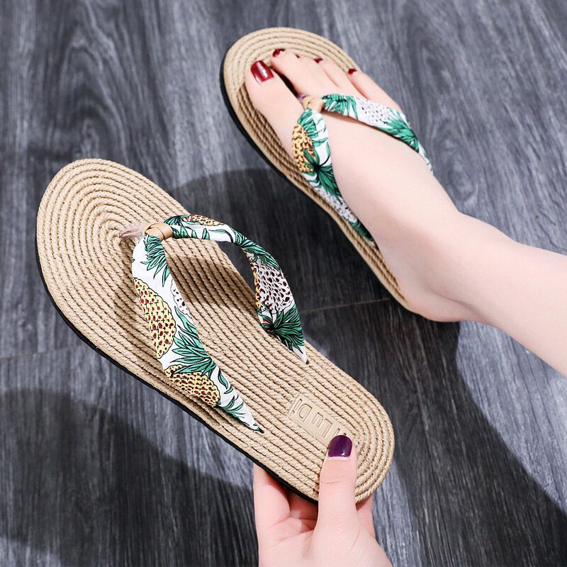 Dame Clip Toe Blomster Massasje Såler Strand Flats Sandaler