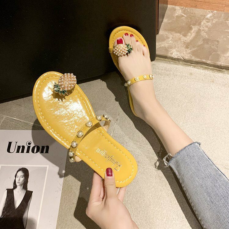 Dame Clip Toe Ring Ananas Dekor Flatsandaler