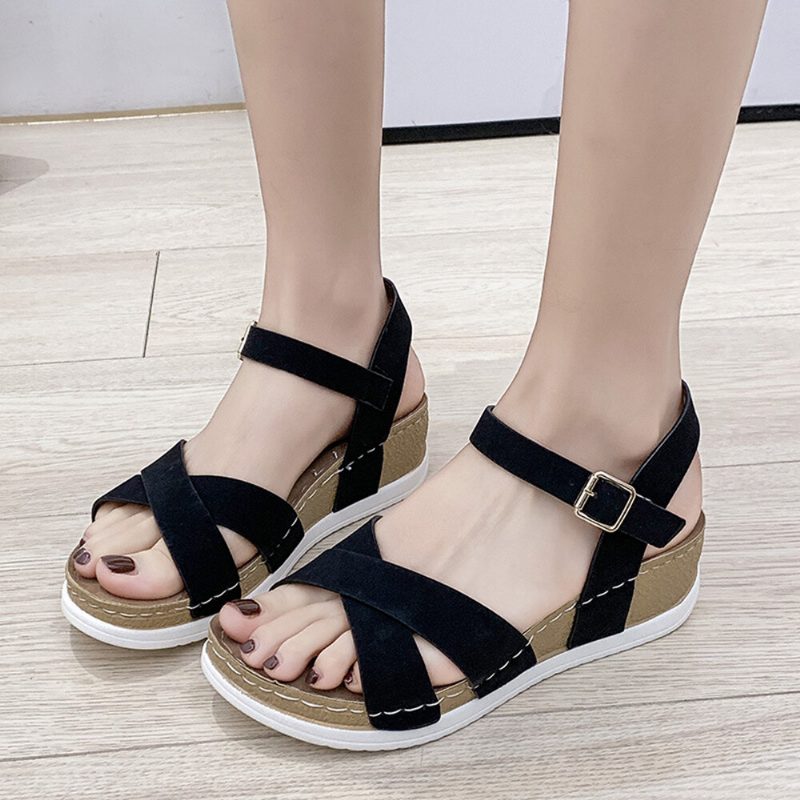 Dame Comfy Lett Cross Strap Rocker Sole Sandaler