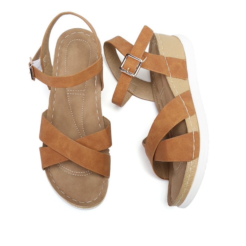 Dame Comfy Lett Cross Strap Rocker Sole Sandaler