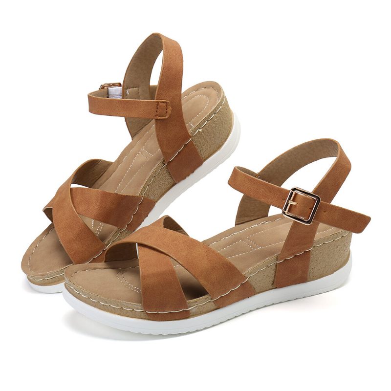 Dame Comfy Lett Cross Strap Rocker Sole Sandaler