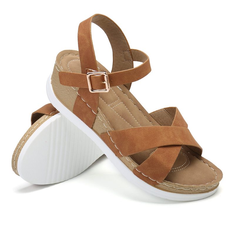 Dame Comfy Lett Cross Strap Rocker Sole Sandaler