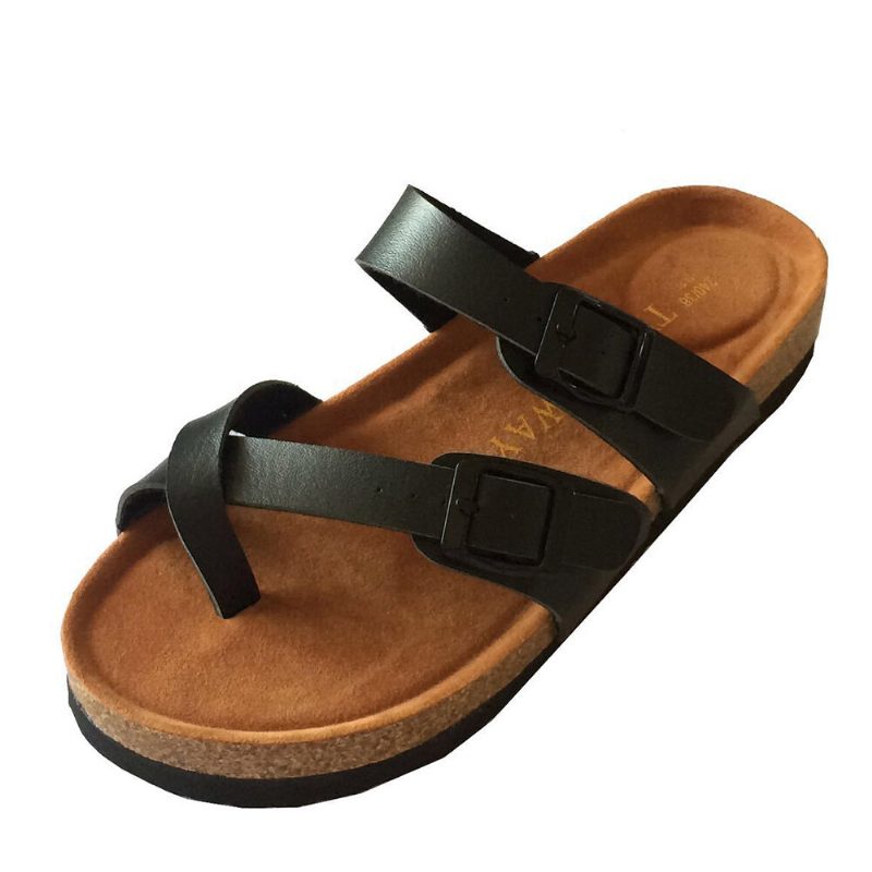 Dame Dobbel Spenne Stropp Comfy Beach Flip Flops Cork Flate Sandaler