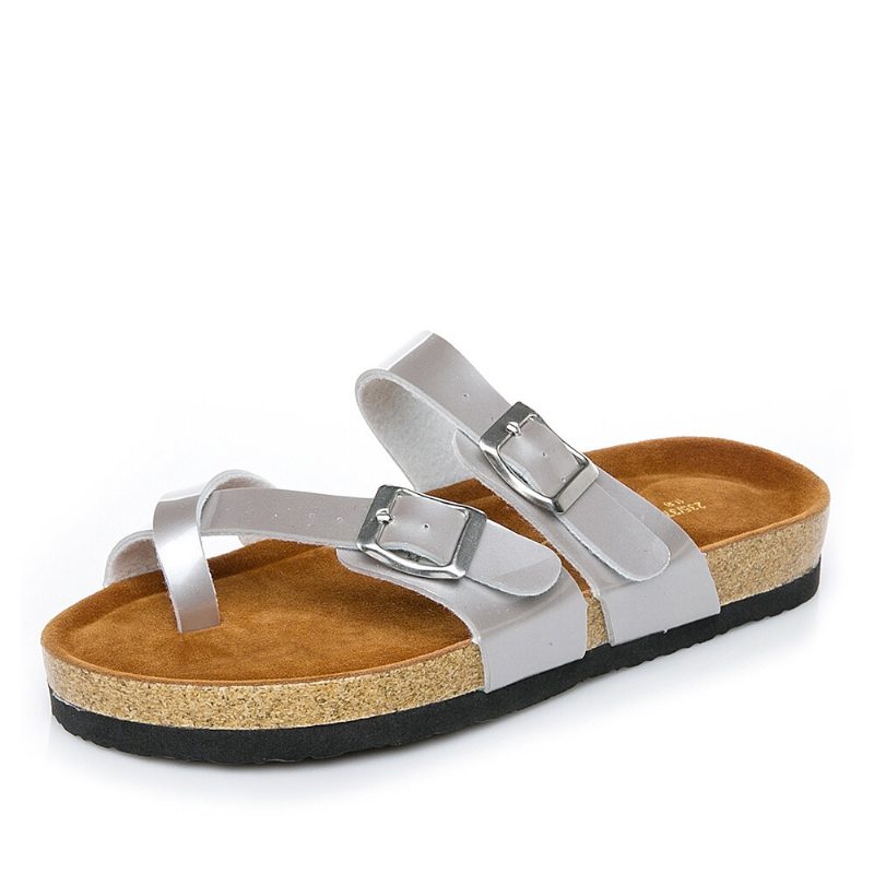 Dame Dobbel Spenne Stropp Comfy Beach Flip Flops Cork Flate Sandaler