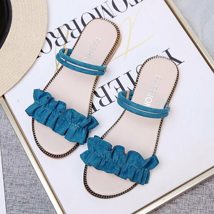 Dame Ensfarge Dobbel Band Lace Band Flats Sandaler