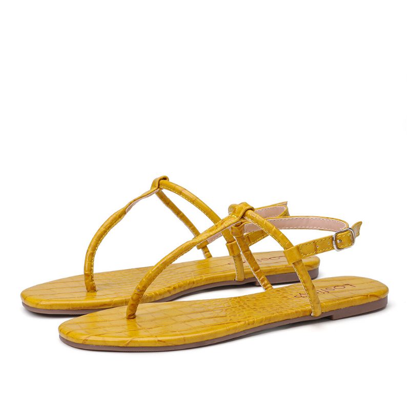 Dame Ensfarget T-stropp Clip Toe Sidespenne Casual Sandaler