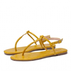 Dame Ensfarget T-stropp Clip Toe Sidespenne Casual Sandaler