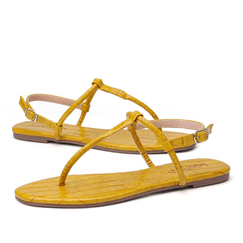 Dame Ensfarget T-stropp Clip Toe Sidespenne Casual Sandaler