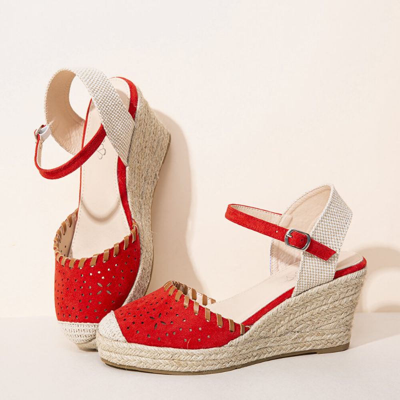 Dame Espadrilles Cutout Ankelstropp Casual Wedge Sandaler