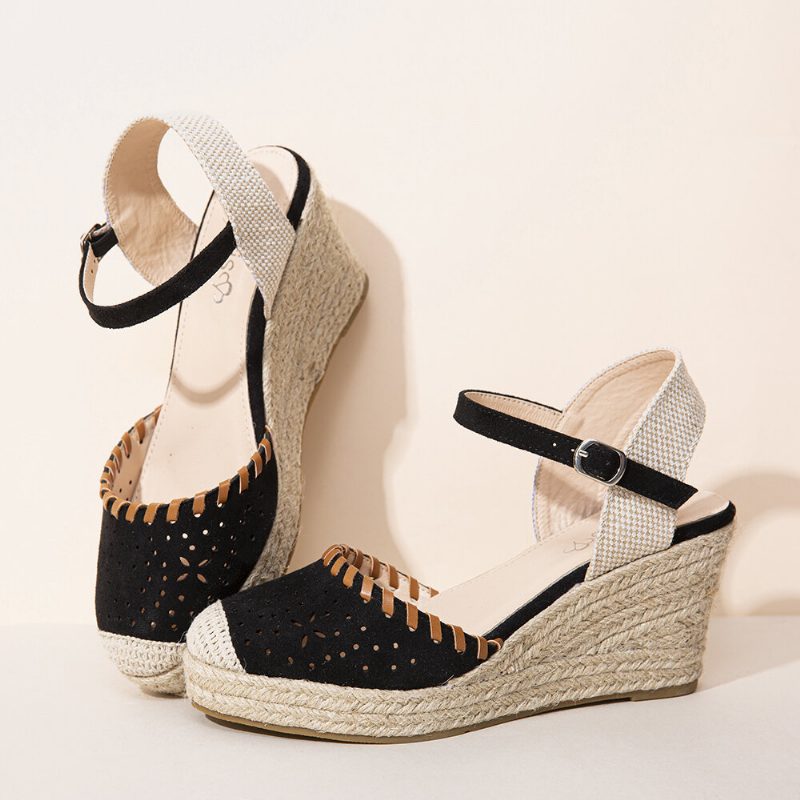 Dame Espadrilles Cutout Ankelstropp Casual Wedge Sandaler