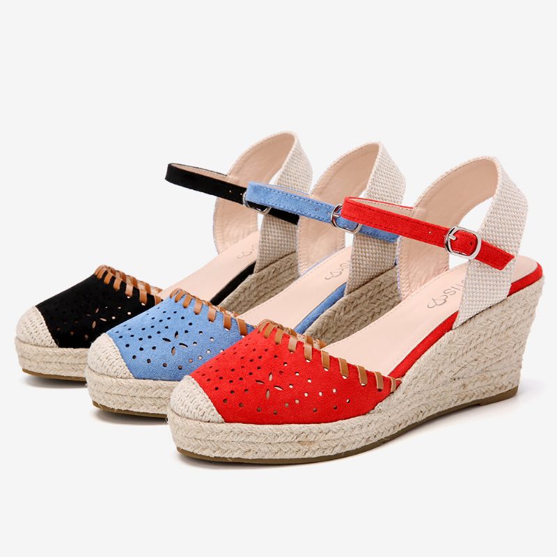 Dame Espadrilles Cutout Ankelstropp Casual Wedge Sandaler