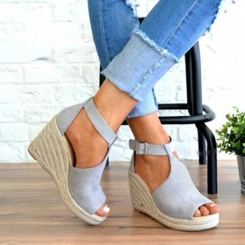 Dame Espadrilles Peep Toe Buckle Comfy Casual Wedges Sandaler