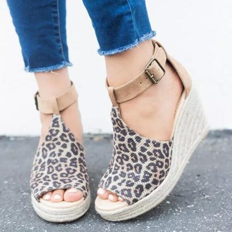 Dame Espadrilles Peep Toe Buckle Comfy Casual Wedges Sandaler