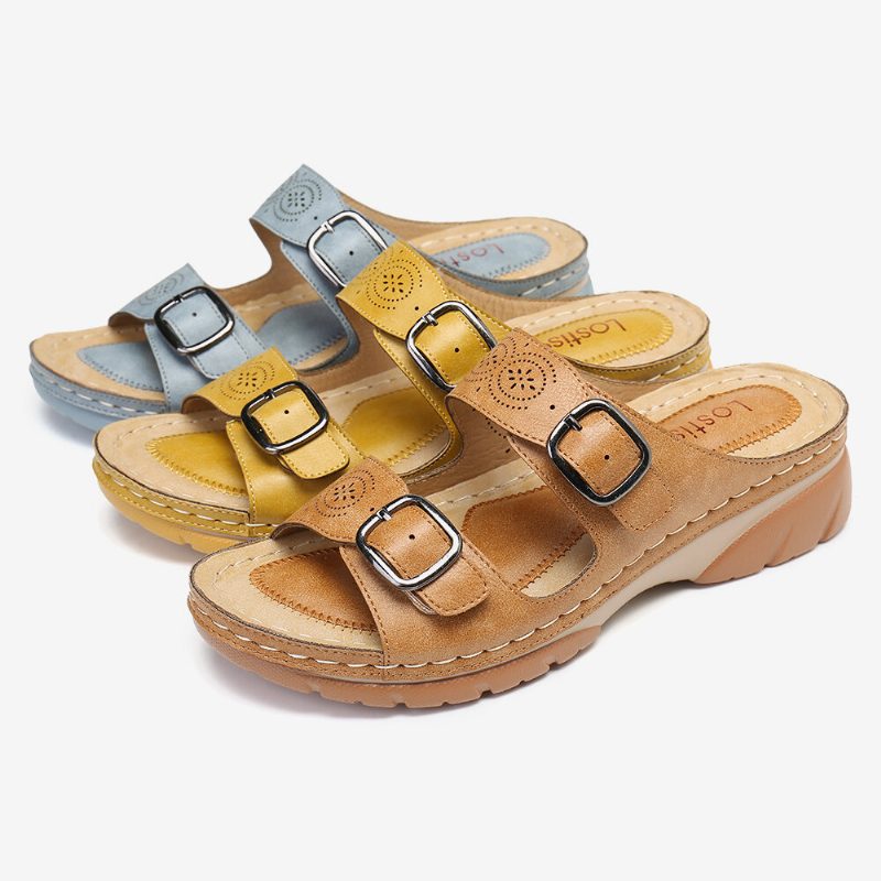 Dame Justerbar Stropp Åpen Tå Slip On Casual Summer Wedge Sandaler