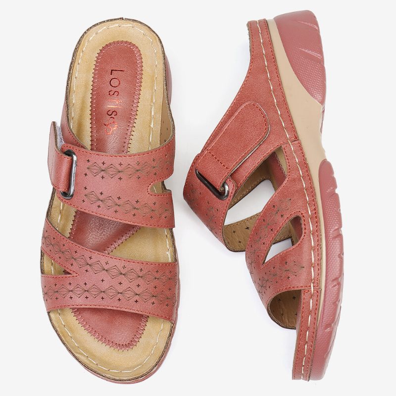 Dame Justerbar Stropp Åpen Tå Slip On Casual Summer Wedge Sandaler