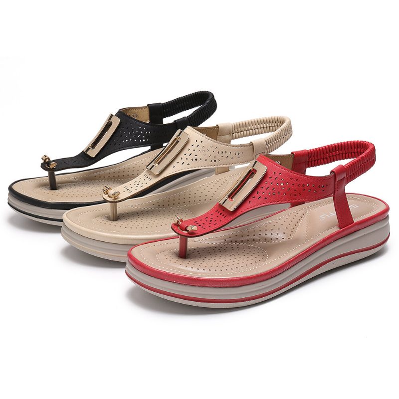 Dame Metal Clip Toe Elastisk Bånd Lette Strandsandaler