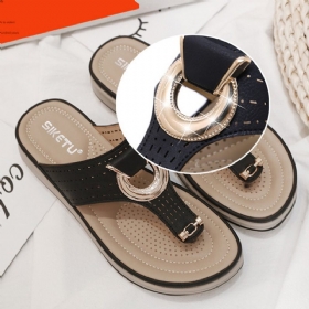 Dame Metalldekor Hollow Comfy Clip Toe Beach Casual Sandaler